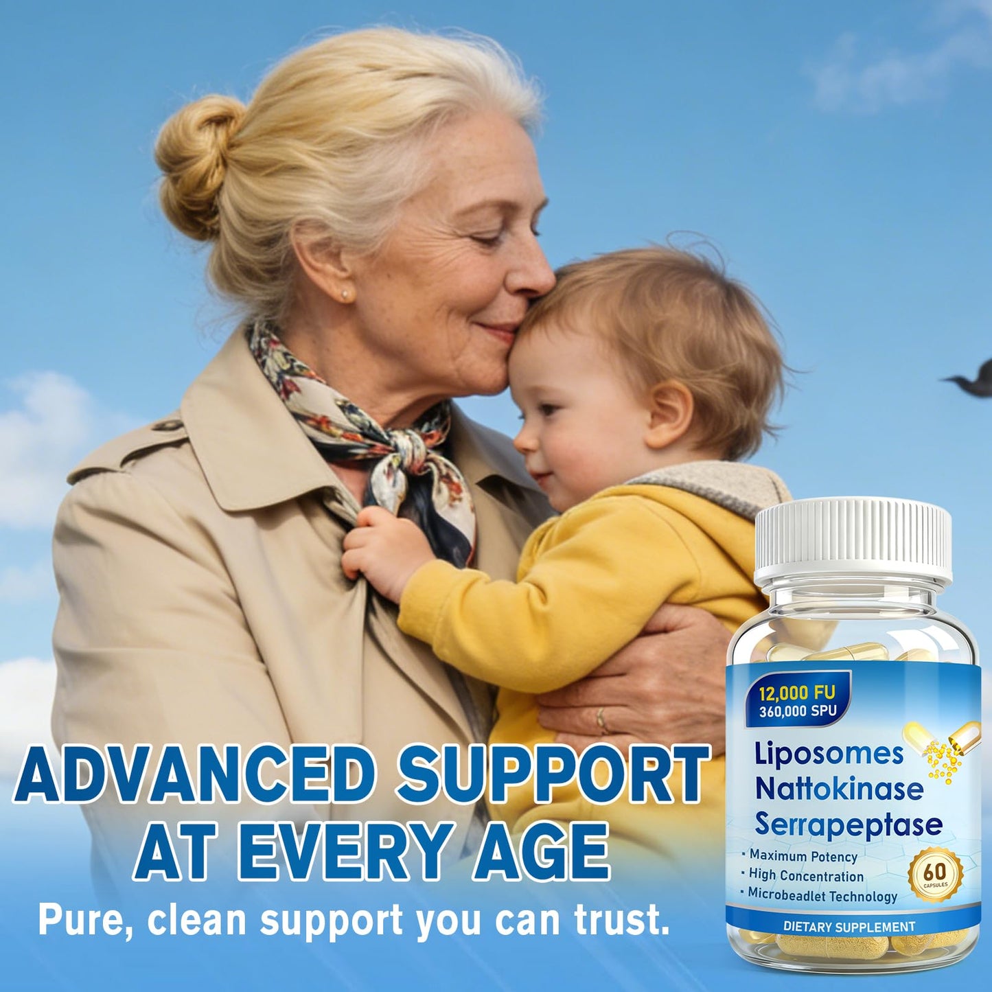 Clijyyem Nattokinase 12,000 FU and Serrapeptase 360,000 SPU Supplement, 60 Capsules