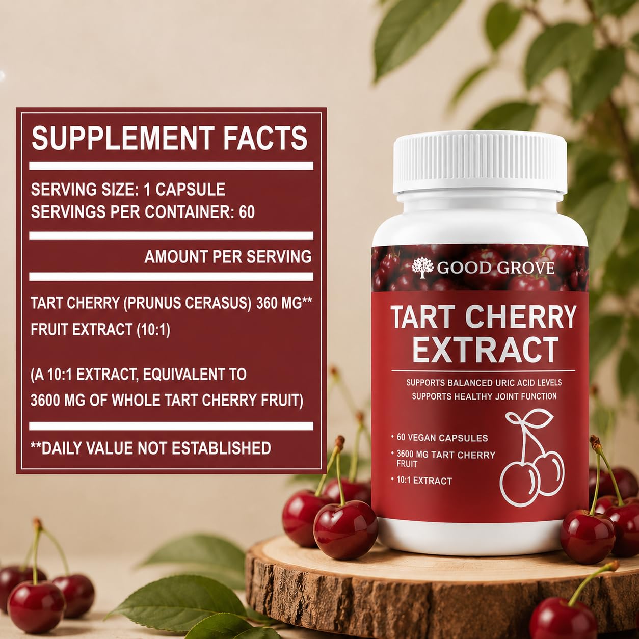 Vitalleap GoodGrove Tart Cherry Extract Capsules, 60 Count