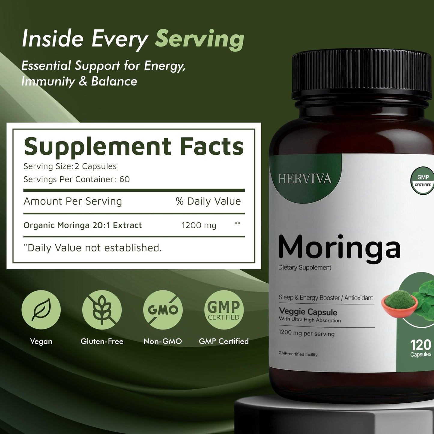 HERVIVA Moringa Capsules 120 Count