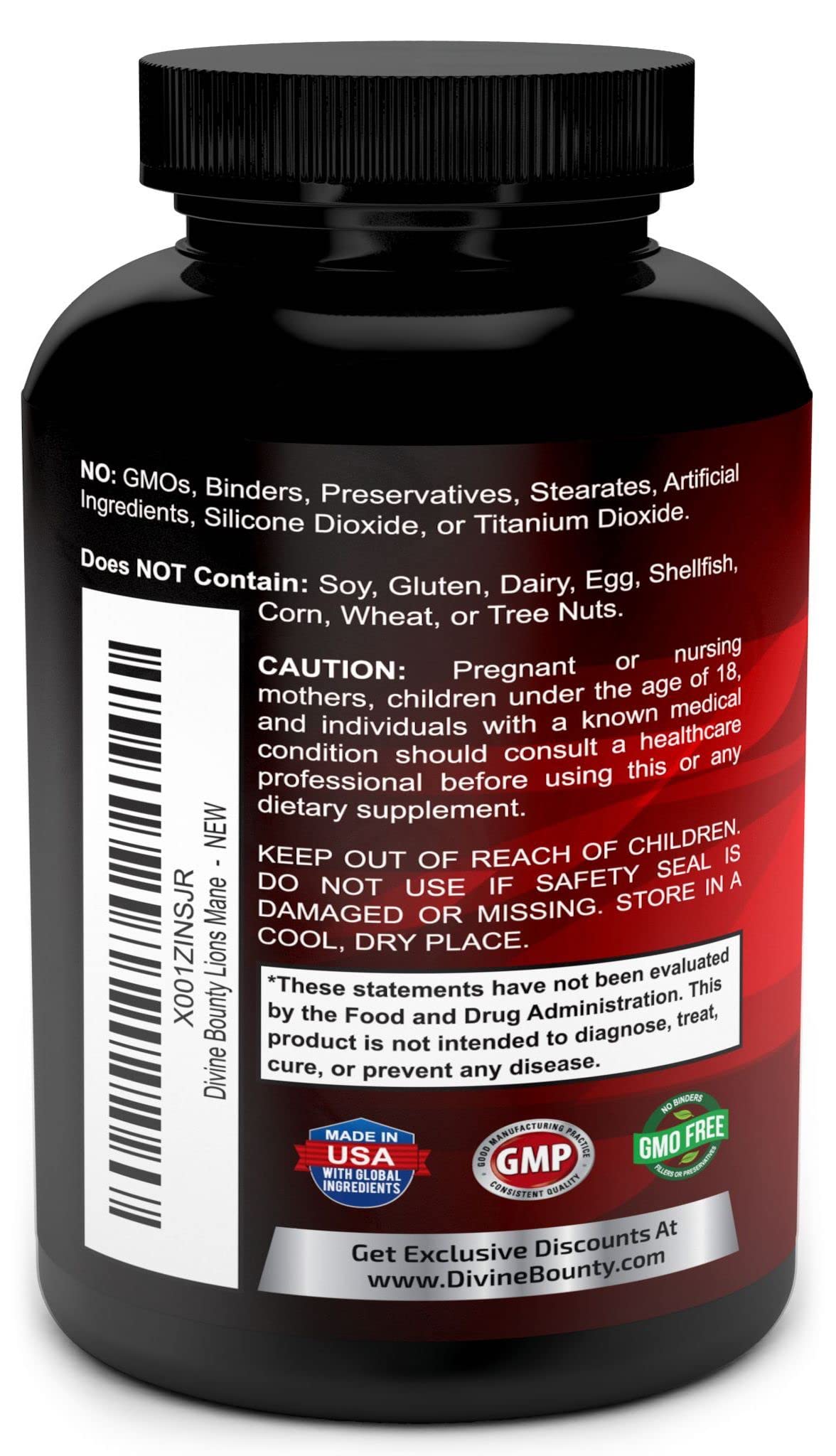 Divine Bounty Lions Mane Supplement Capsules 1800mg Nootropic, 90 Capsules