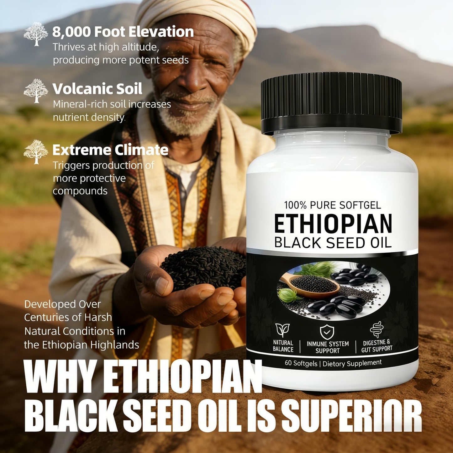POYICGS Ethiopian Black Seed Oil Caplets, 60