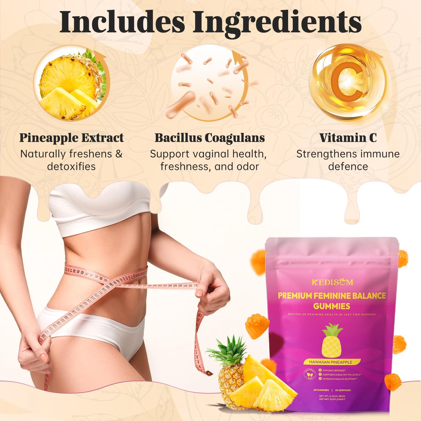 KEDISOM Premium Feminine Balance Gummies 60 Count