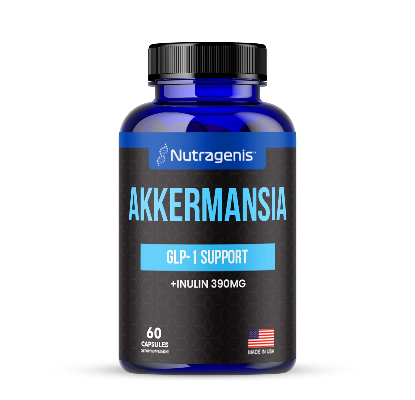 Nutragenis Akkermansia Muciniphila Probiotic Capsules 60 Count – 1 Billion AFU with 390 mg Inulin Prebiotic Fiber, Gut Health & Metabolism Support, Daily Probiotic for Men & Women