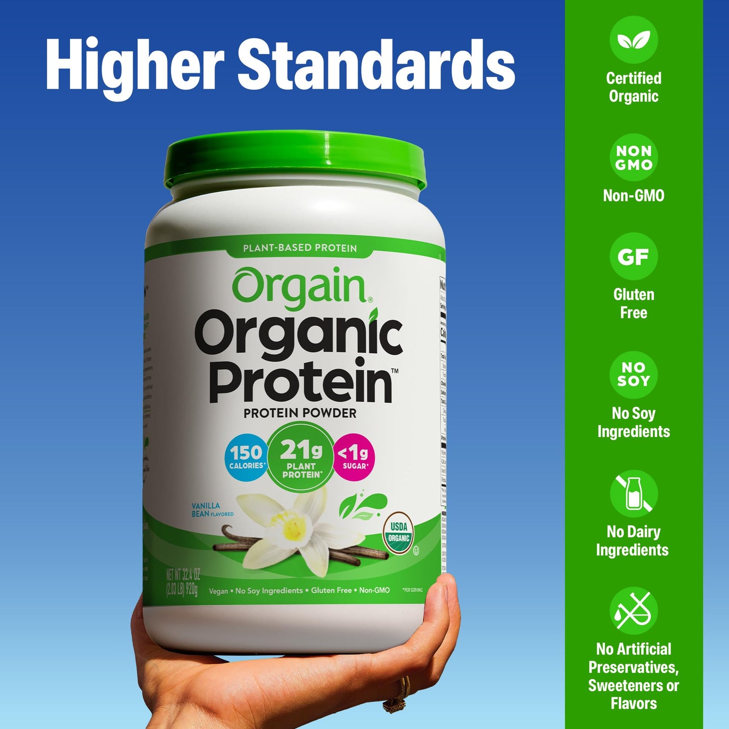 Orgain Organic Vegan 21g Protein Powder Vanilla Bean, 32.48 oz