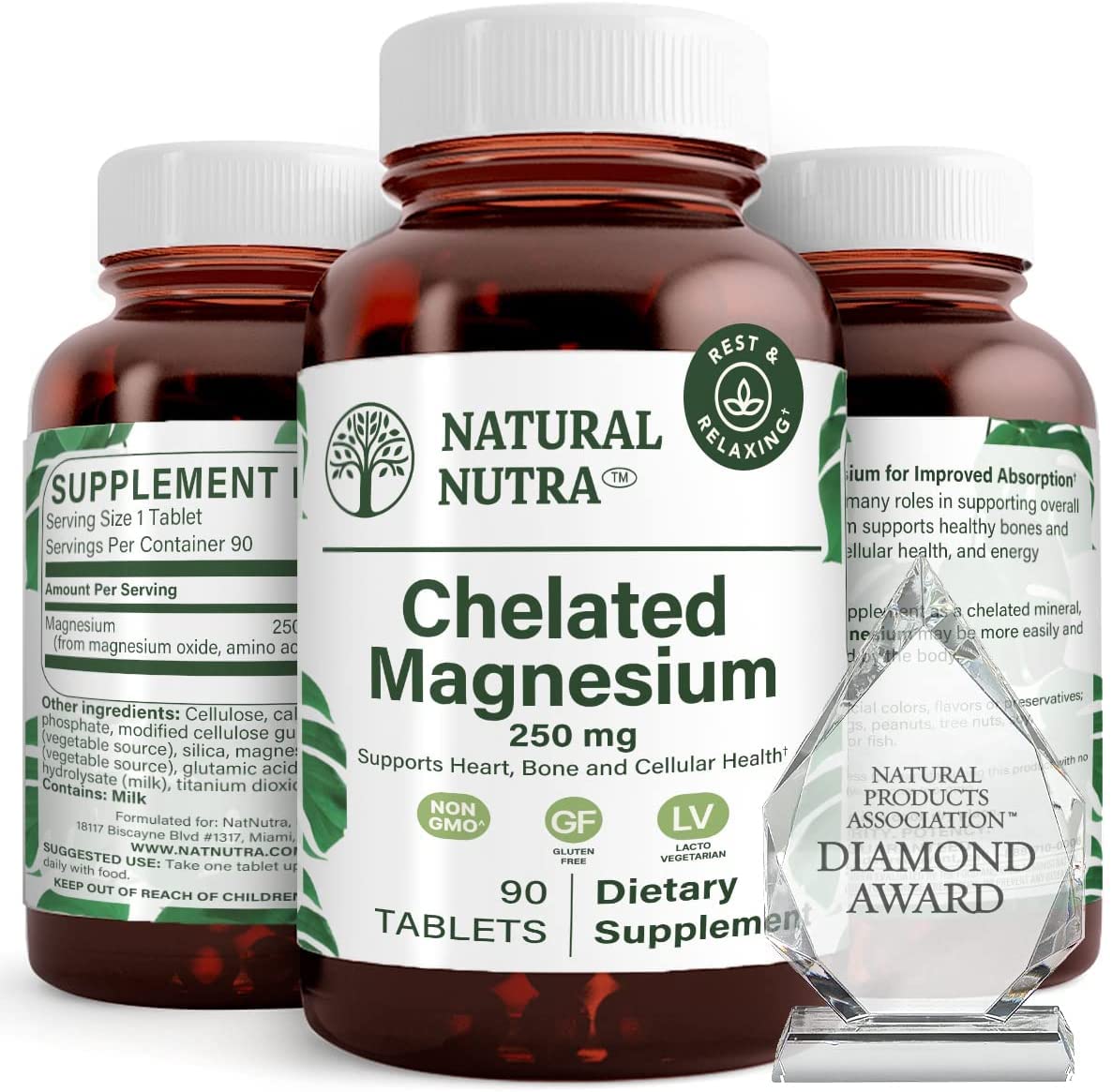 Natural Nutra Chelated Magnesium Oxide 250 mg - High Absorption for Strong Bones, Heart Health, Energy Boost, Gluten-Free, Non-GMO, 270 Tablets