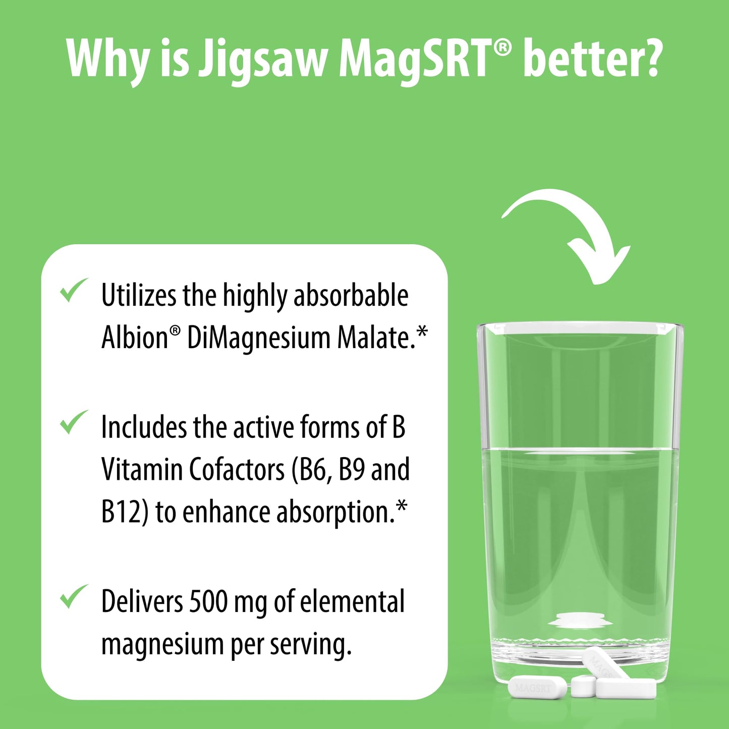 Jigsaw Health MagSRT Magnesium Supplement with Vitamin B6, Folate & B12 Tablet, 60 Tablets