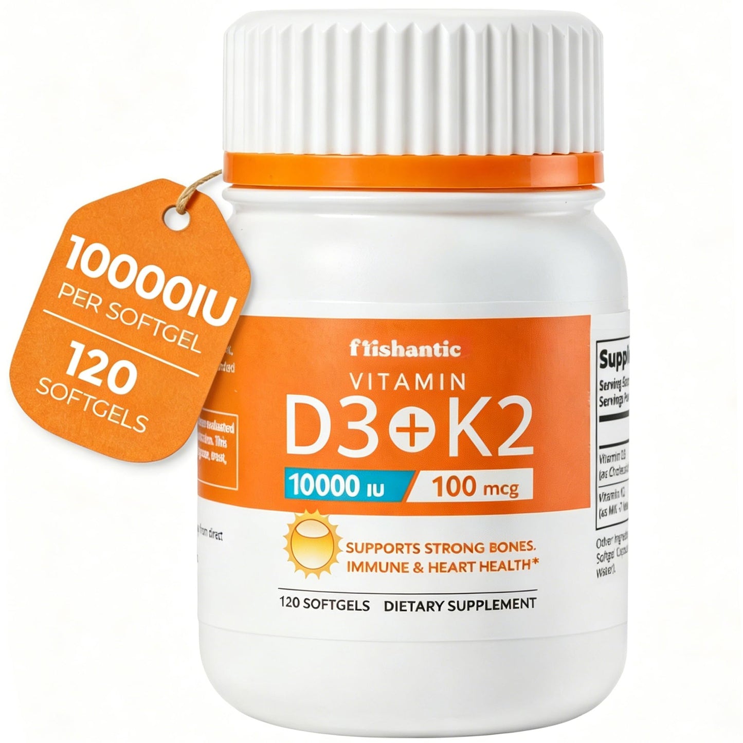 Frishantic Vitamin D3 K2 10000IU 100mcg MK-7 Softgel 1 Count