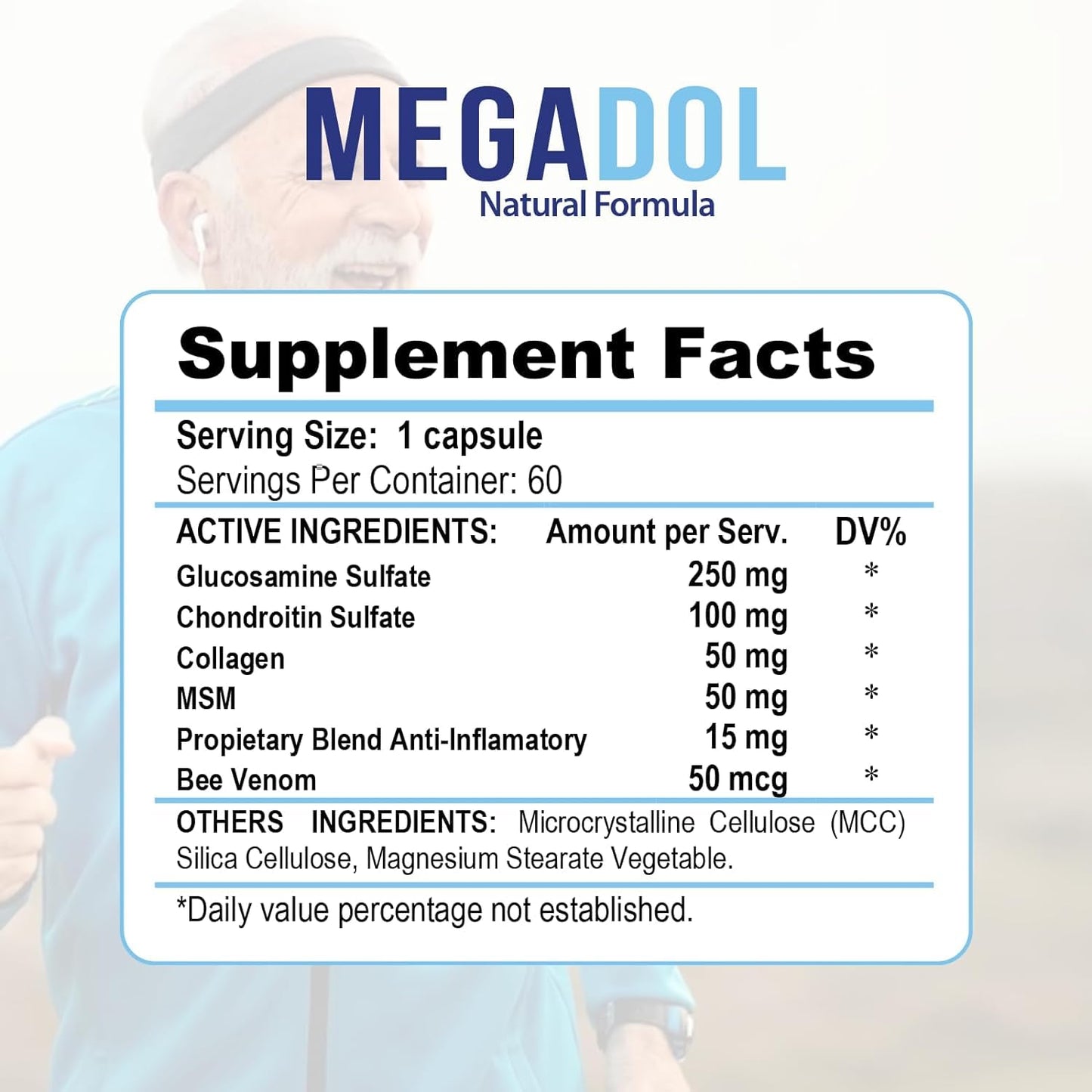 Xtreme Power Belt Megadol 100% Natural Glucosamine + Chondroitin + Collagen + MSM Capsules, 120 Capsules