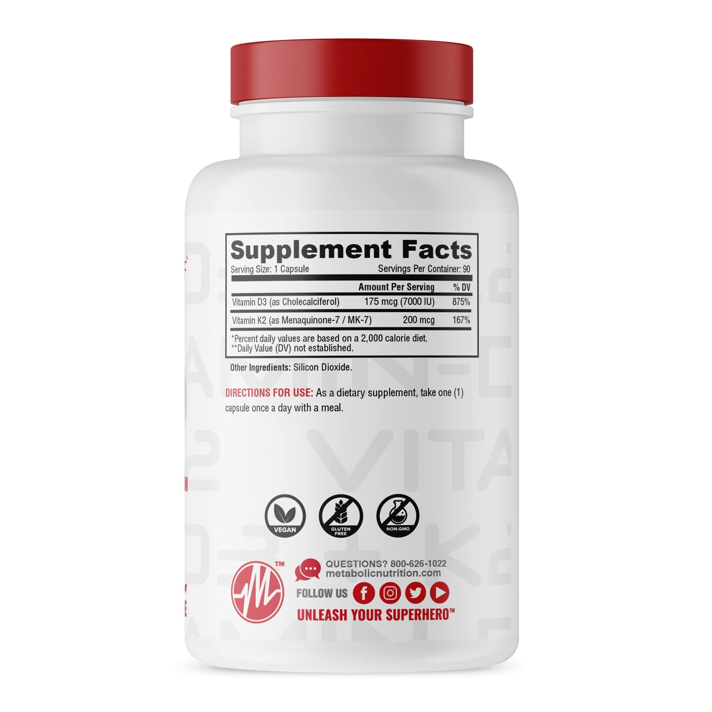 Metabolic Nutrition Vitamin D3 + K2 Bone and Heart Health Formula, Immune Support, 90 Veggie Caps