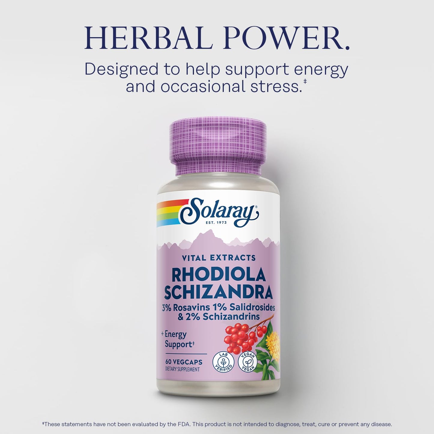 SOLARAY Rhodiola Schizandra Rhodiola Rosea Extract Energy Support and Occasional Stress Relief Supplement Capsules 60 Count