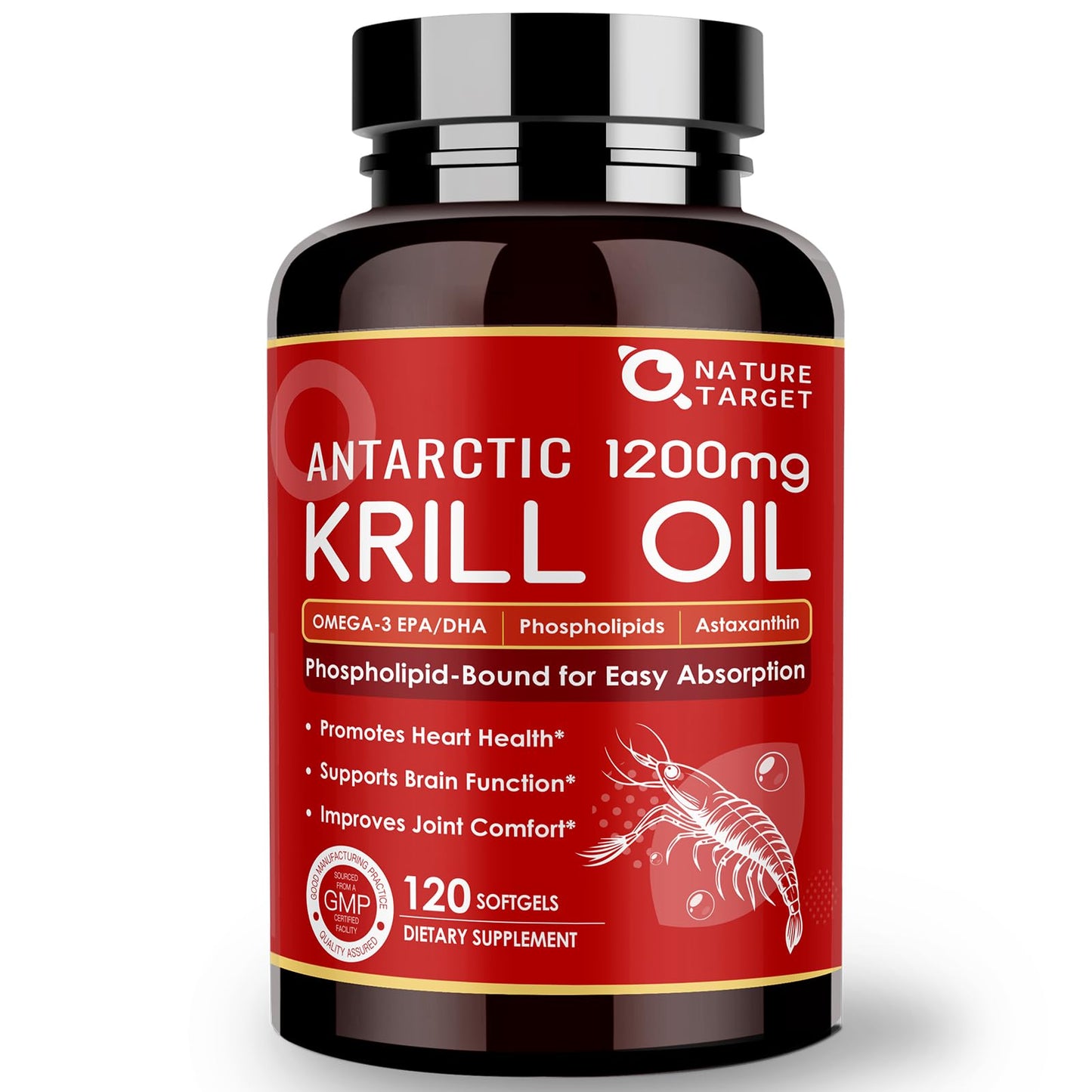 NATURE TARGET Krill Oil 1200mg with Omega-3 EPA & DHA with Astaxanthin, Phospholipids & Choline Softgels 120