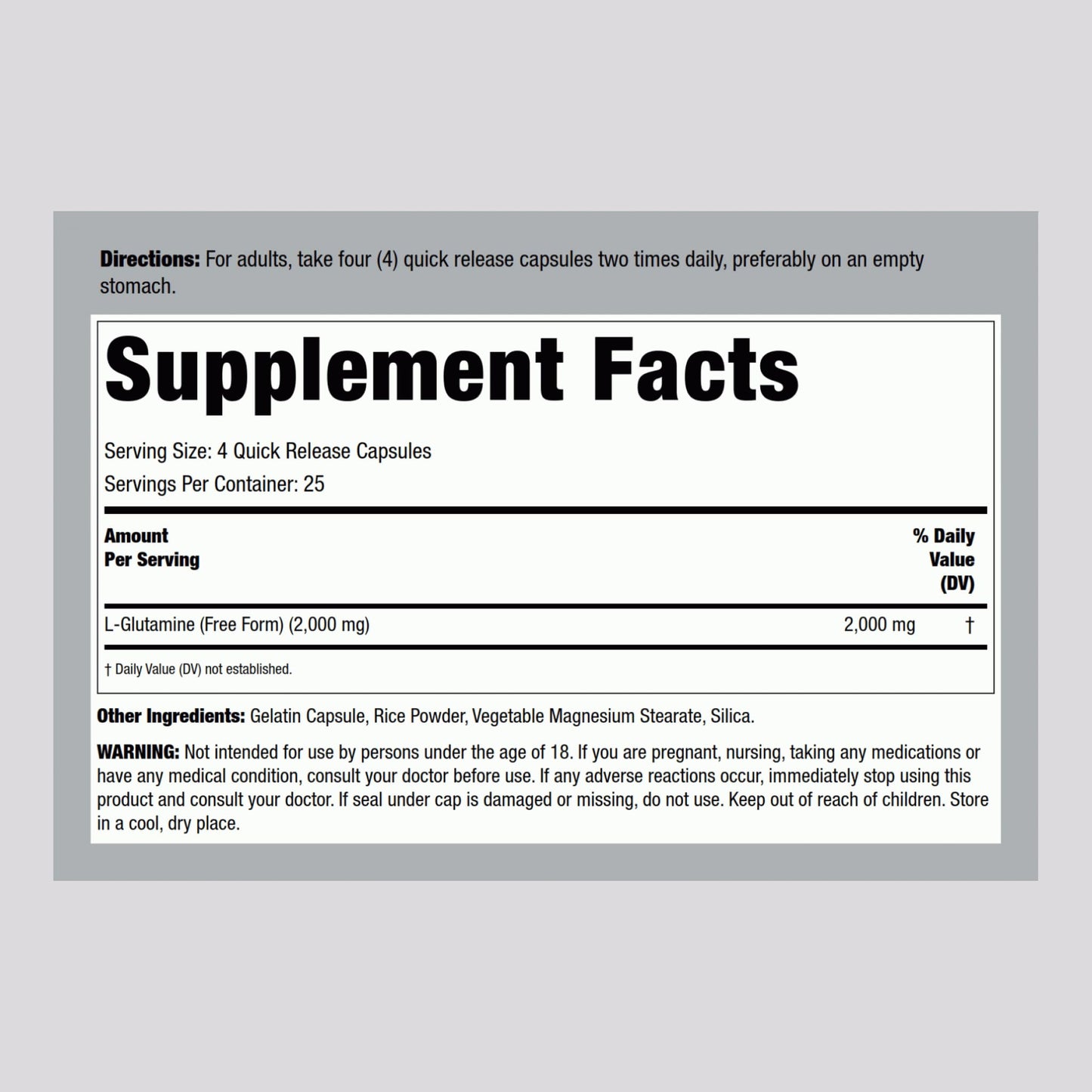Lindberg L-Glutamine Capsules 500mg, 100 Count