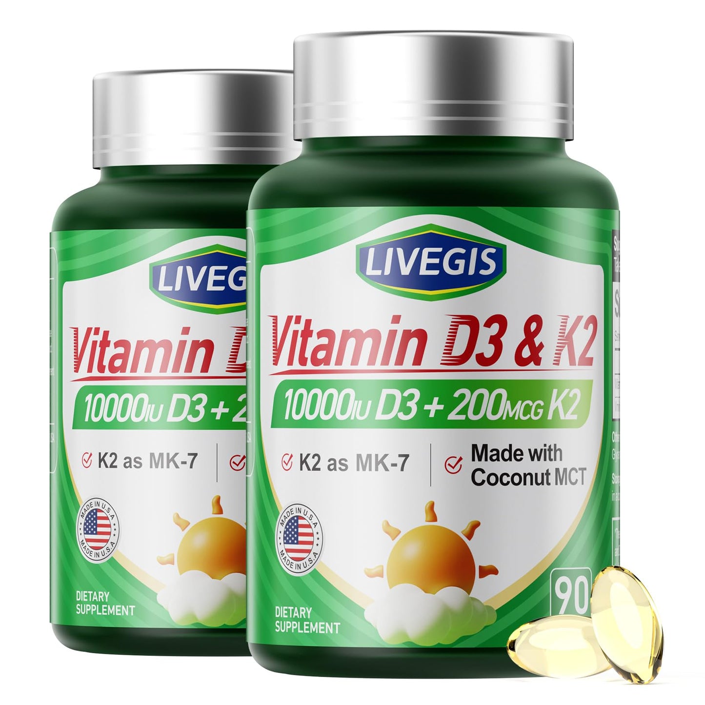LIVEGIS Vitamin D3 K2 Softgels 180 Count