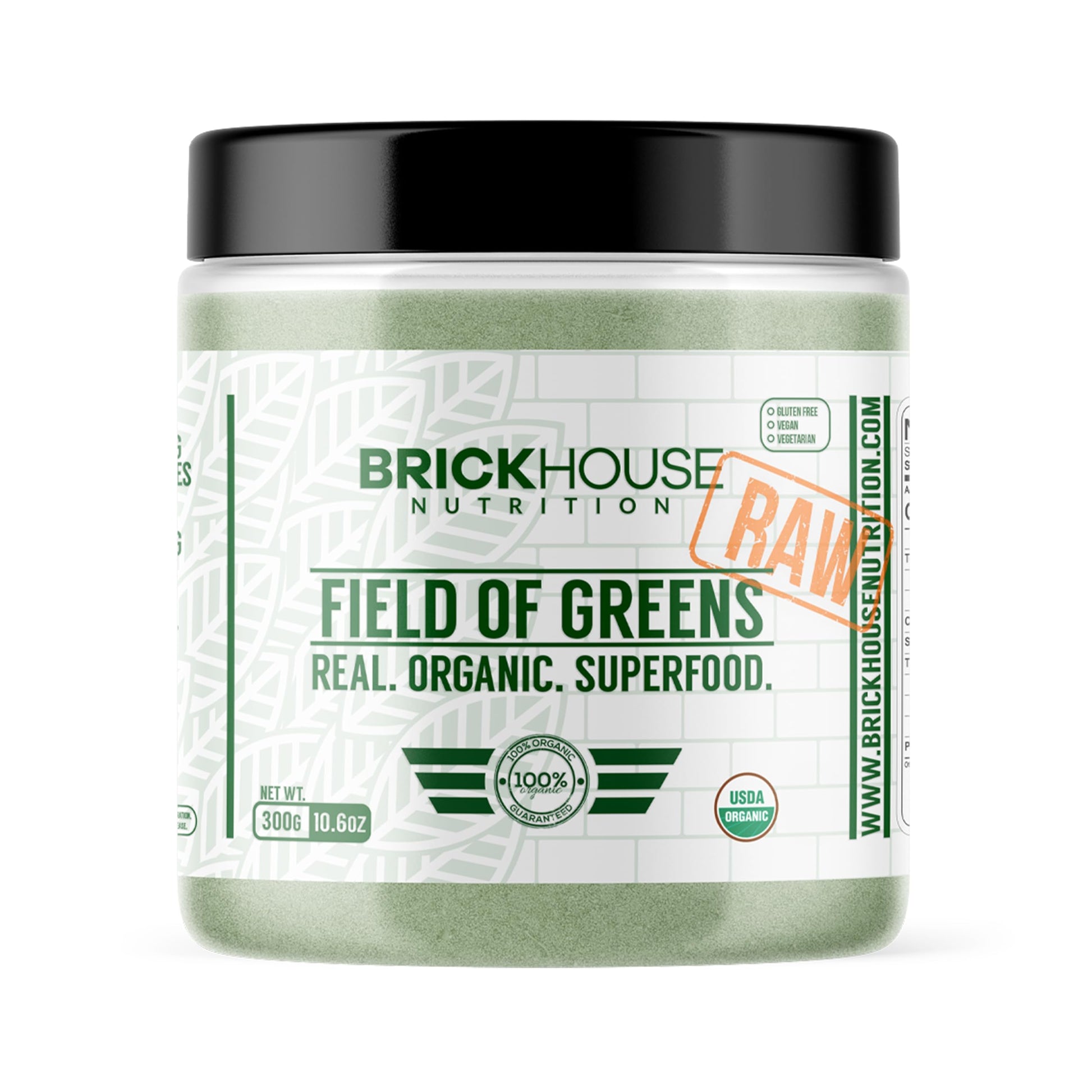 Brickhouse Nutrition Field of Greens Super Greens Powder, Doctor-Formulated Superfood Powder, Fruits & Veggies Supplement - Raw, 10.9 Ounce