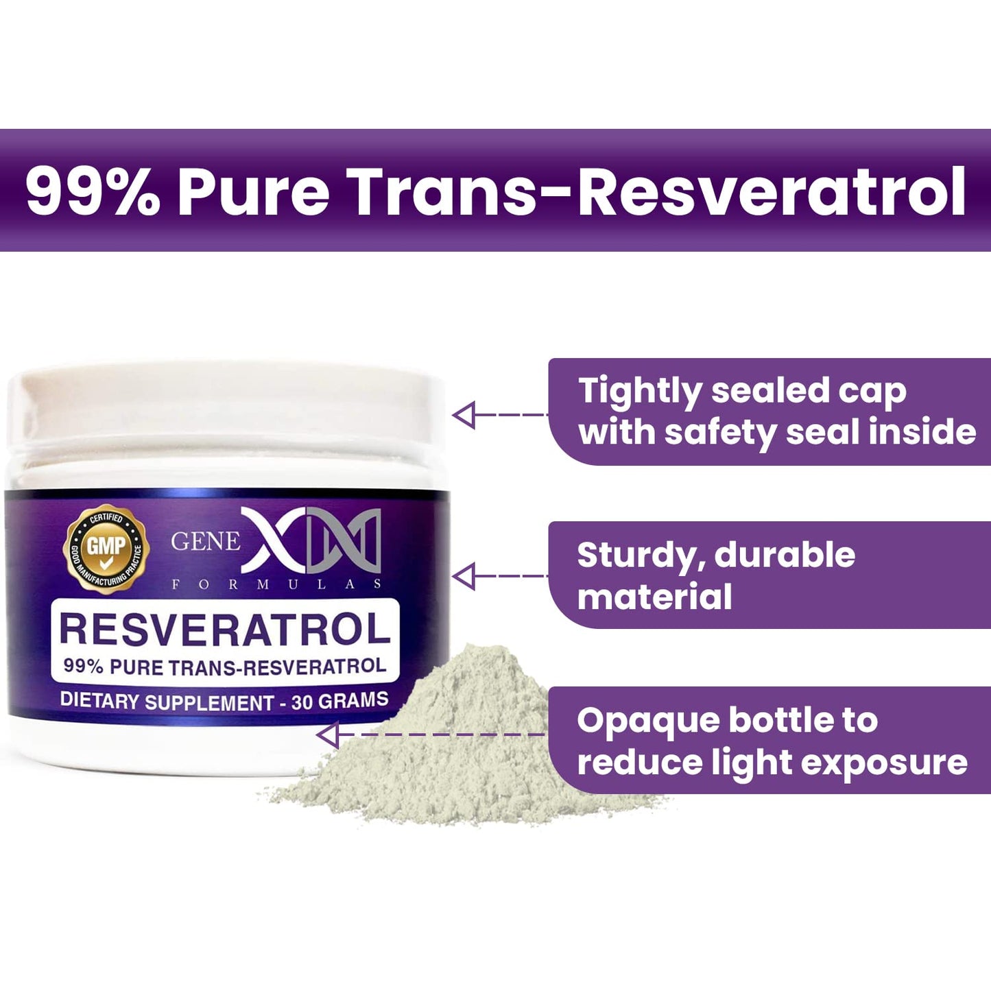 Genex Formulas Trans Resveratrol 1000mg Powder, 1.06 oz