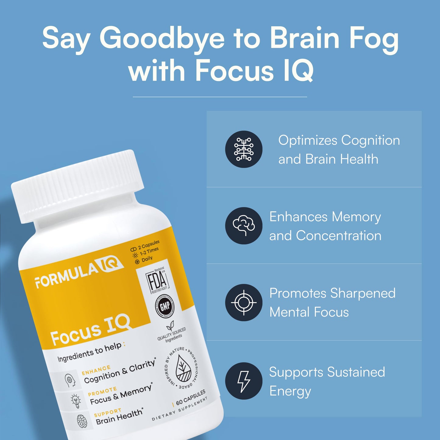 FIQ Formula IQ Focus IQ Brain Supplements for Memory and Focus 60 Capsules