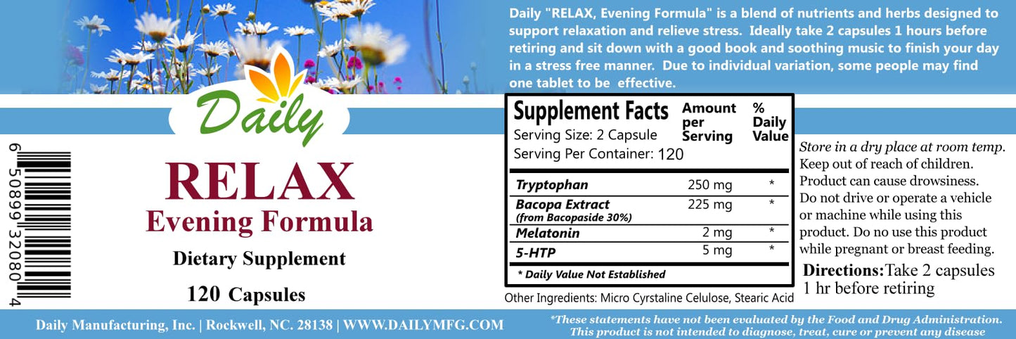 Daily Manufacturing Relax Evening Formula Capsule, 120 Count