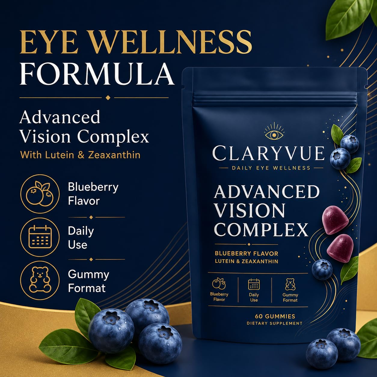 Youth & Earth Claryvue 6-in-1 Advanced Vision Complex Lutein Gummies, 60 Count