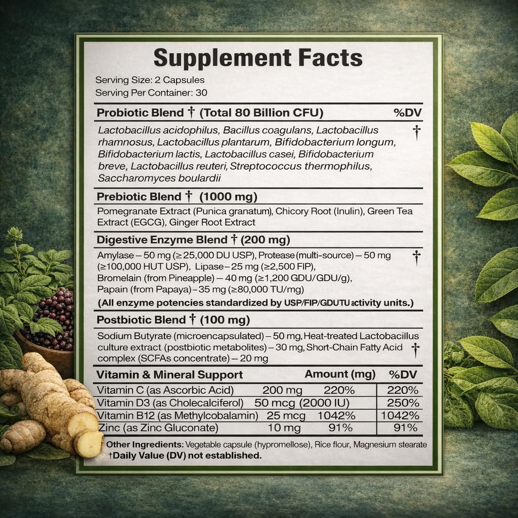 NATURAL NEED Gut Health 5-in-1 Formula with Probiotics, Prebiotics, Postbiotics, Enzymes & Vitamins Delayed Release Capsule 60 Capsules