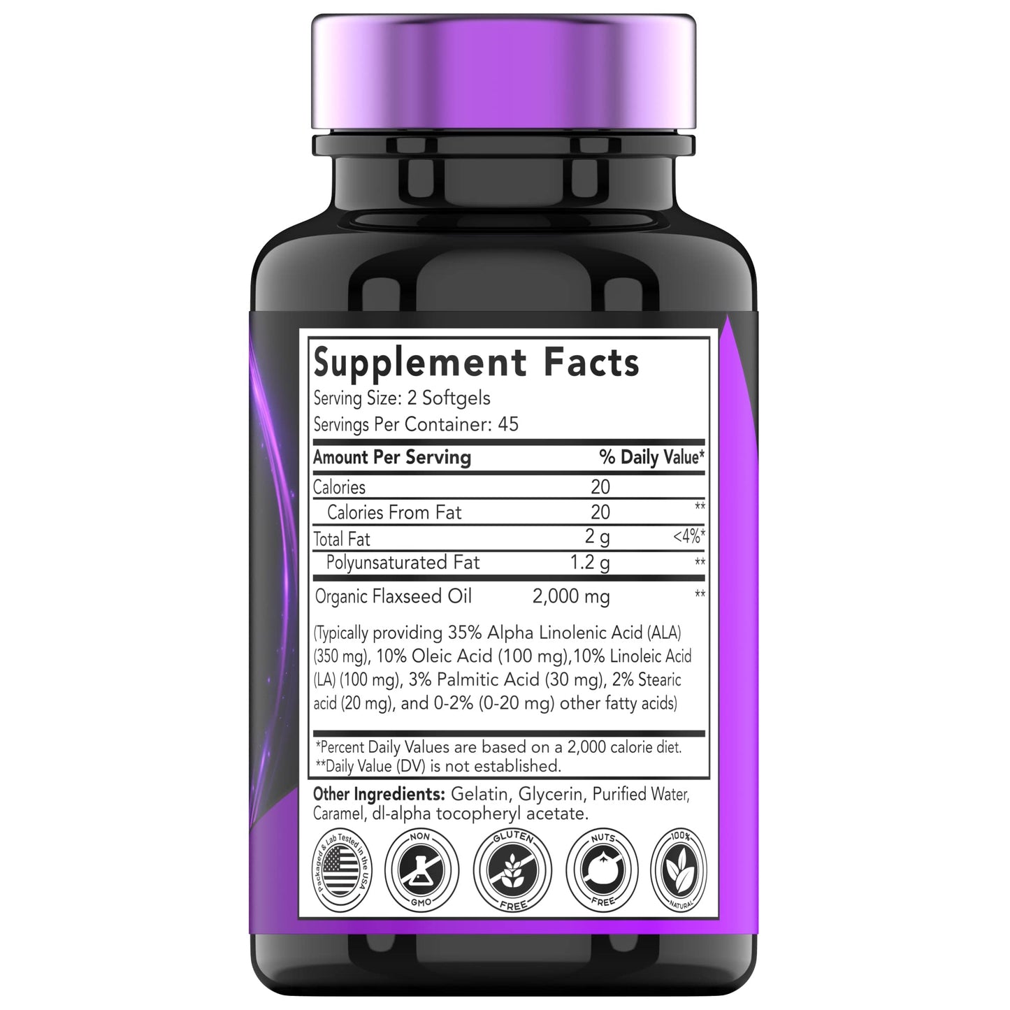 tnvitamins Organic Flaxseed Oil Softgels 2000 mg, 90 Softgels