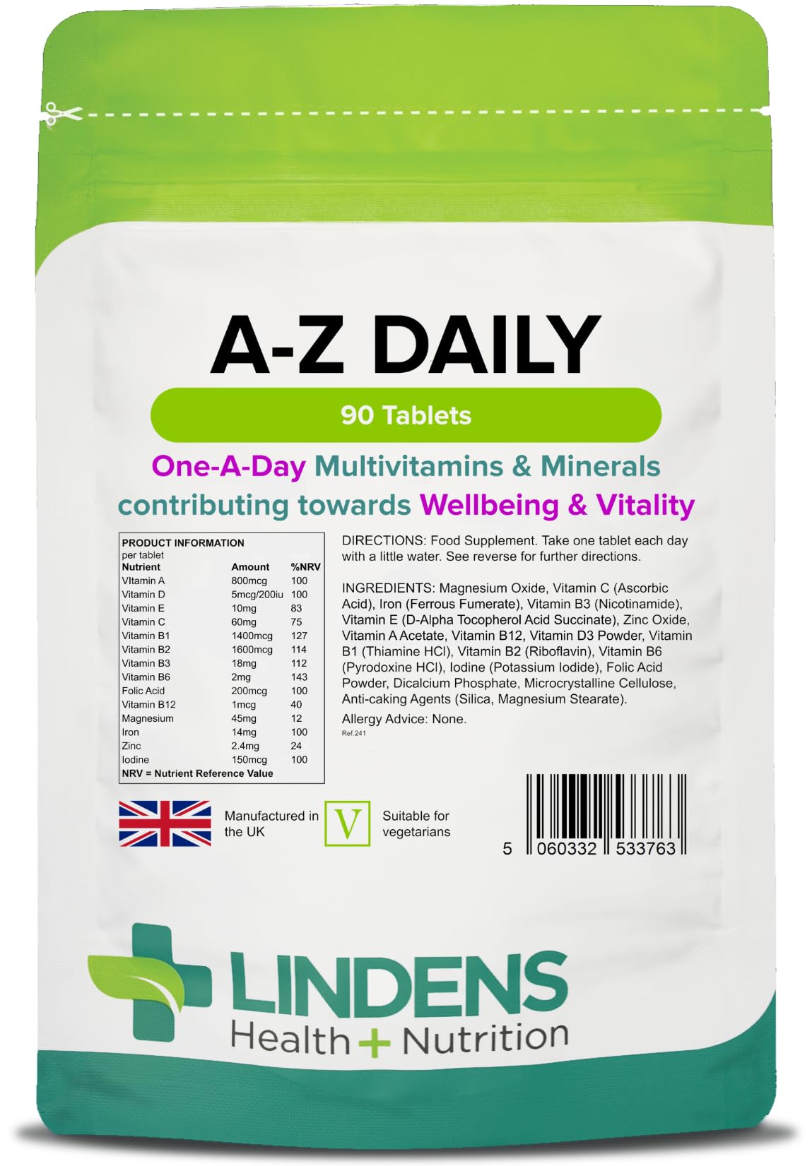 Lindens Multivitamin A-Z Daily Tablets 90 Tablets