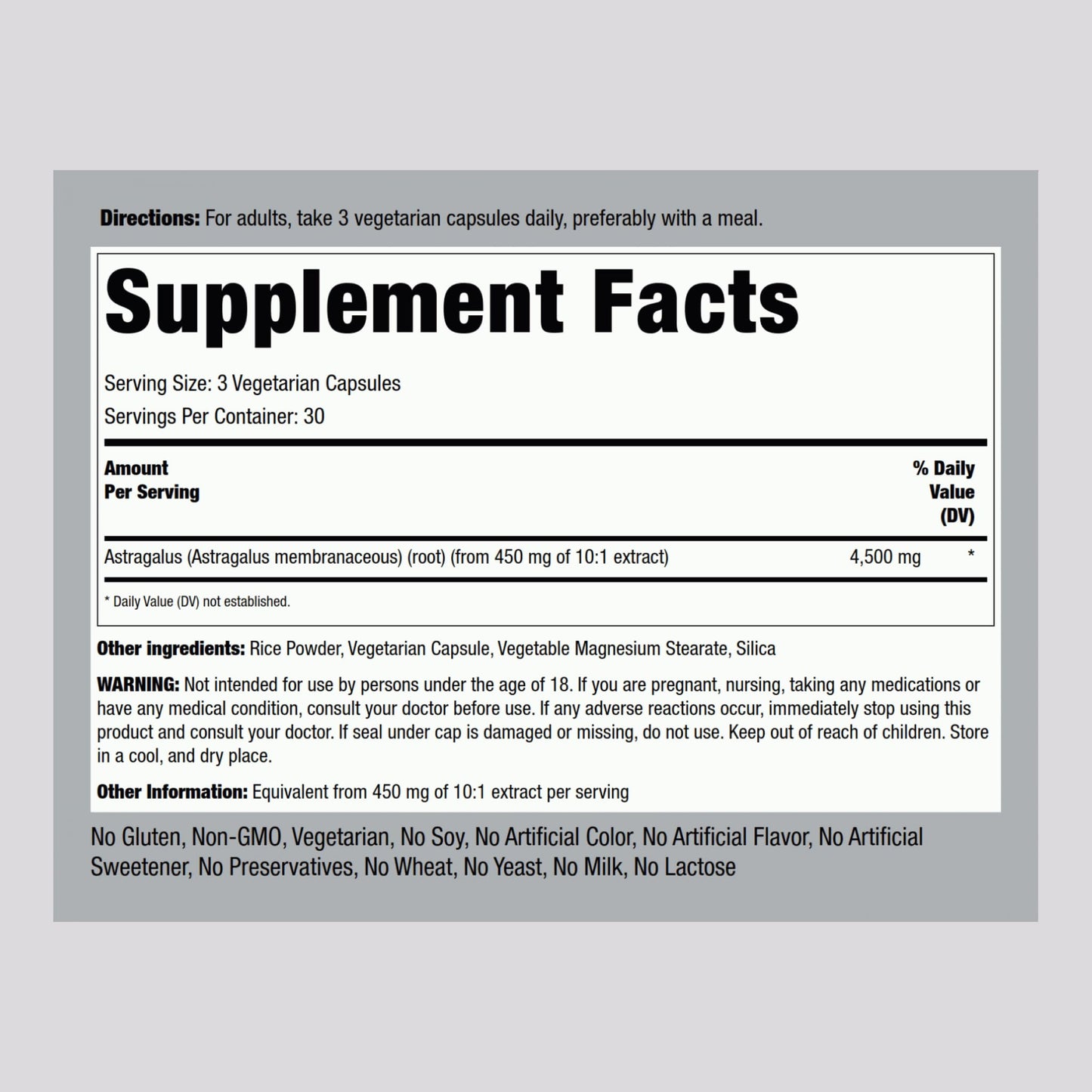 Piping Rock Astragalus Root Extract Capsule 90 Count