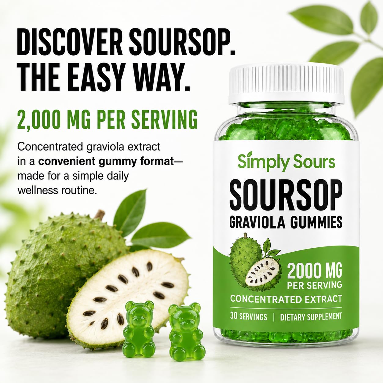 ONAISE Simply Sours Soursop Gummies Graviola Concentrated Extract, 60 Gummies