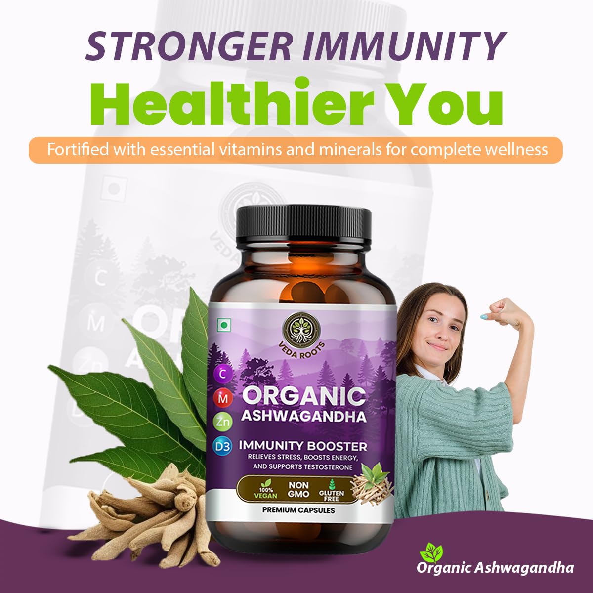 VEDA ROOTS Ashwagandha KSM 66 Capsule, 60 Capsules