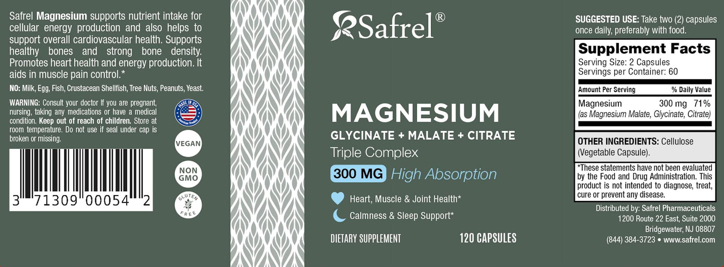 Safrel Triple Magnesium Complex 300mg Capsules 120 Count