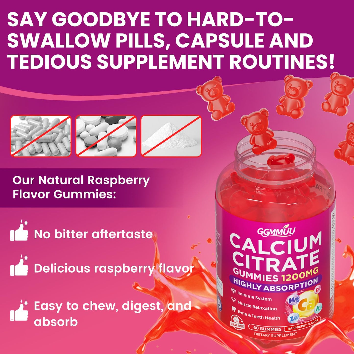 GGMMUU Calcium Citrate Gummies 1200mg Gummy 60 Count