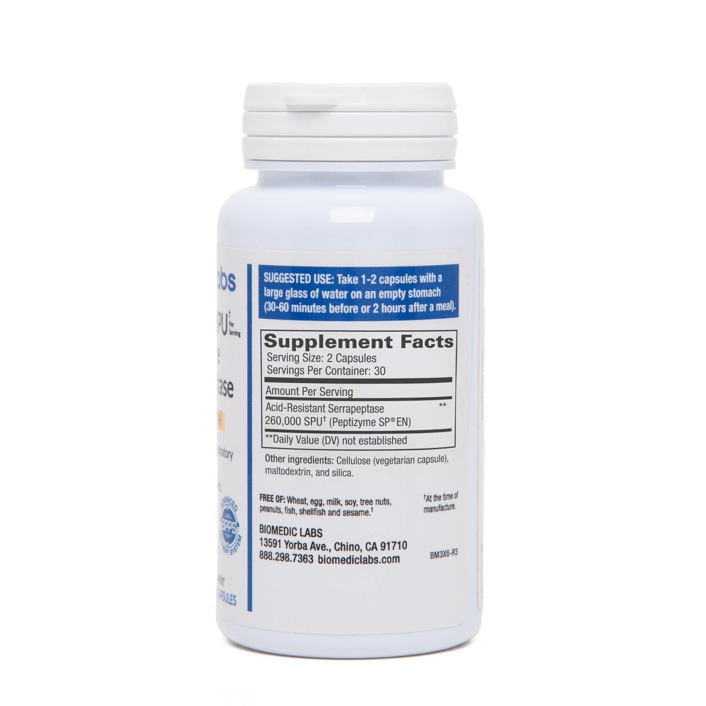 Biomedic Labs RX Serra-RX 260,000 SU Serrapeptase Acid-Resistant Proteolytic Systemic Enzyme, 60 Veg Capsules