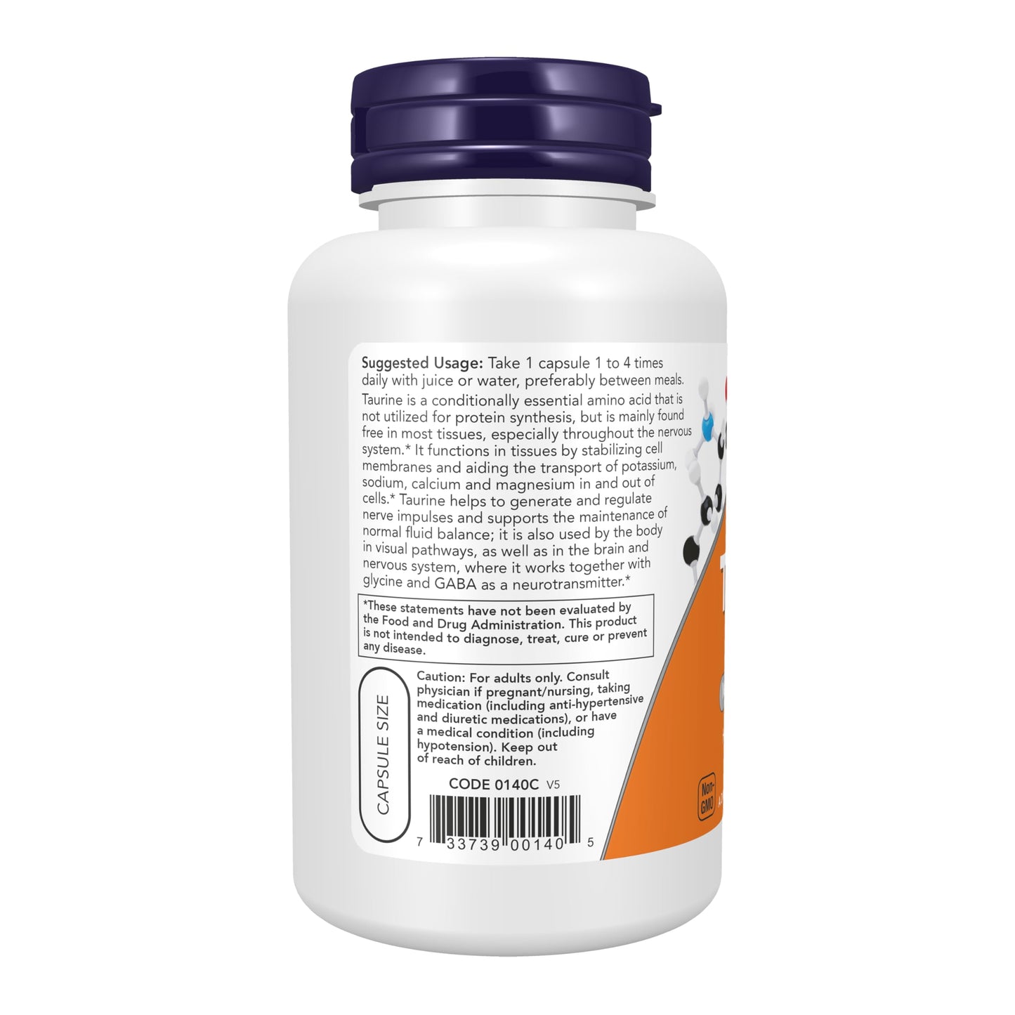 NOW Foods Taurine 500mg Capsules, 100 Count
