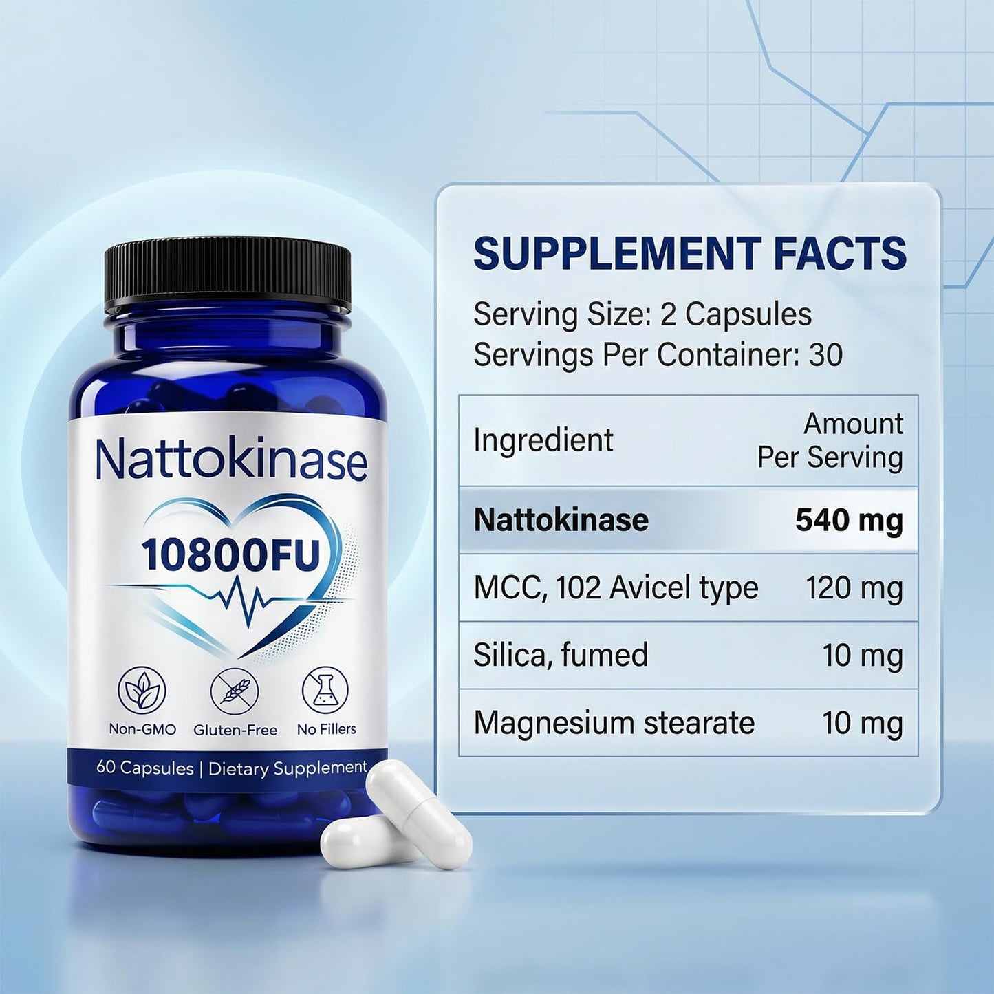 ZRRTXV Nattokinase 10800 FU Ultimate Nattokinase Supplement Organic Natural Support Heart Health Vegan Gluten Free Capsules 60 Count