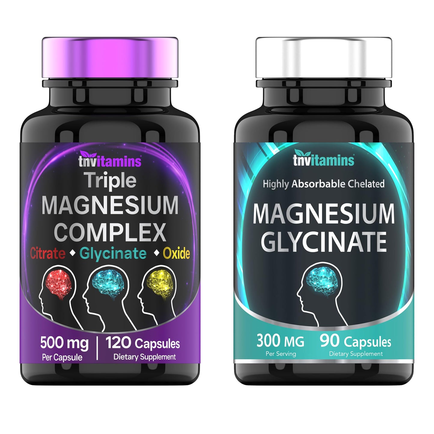 tnvitamins Triple Magnesium Complex 500mg & Magnesium Glycinate 300mg, Capsules, 210 Count