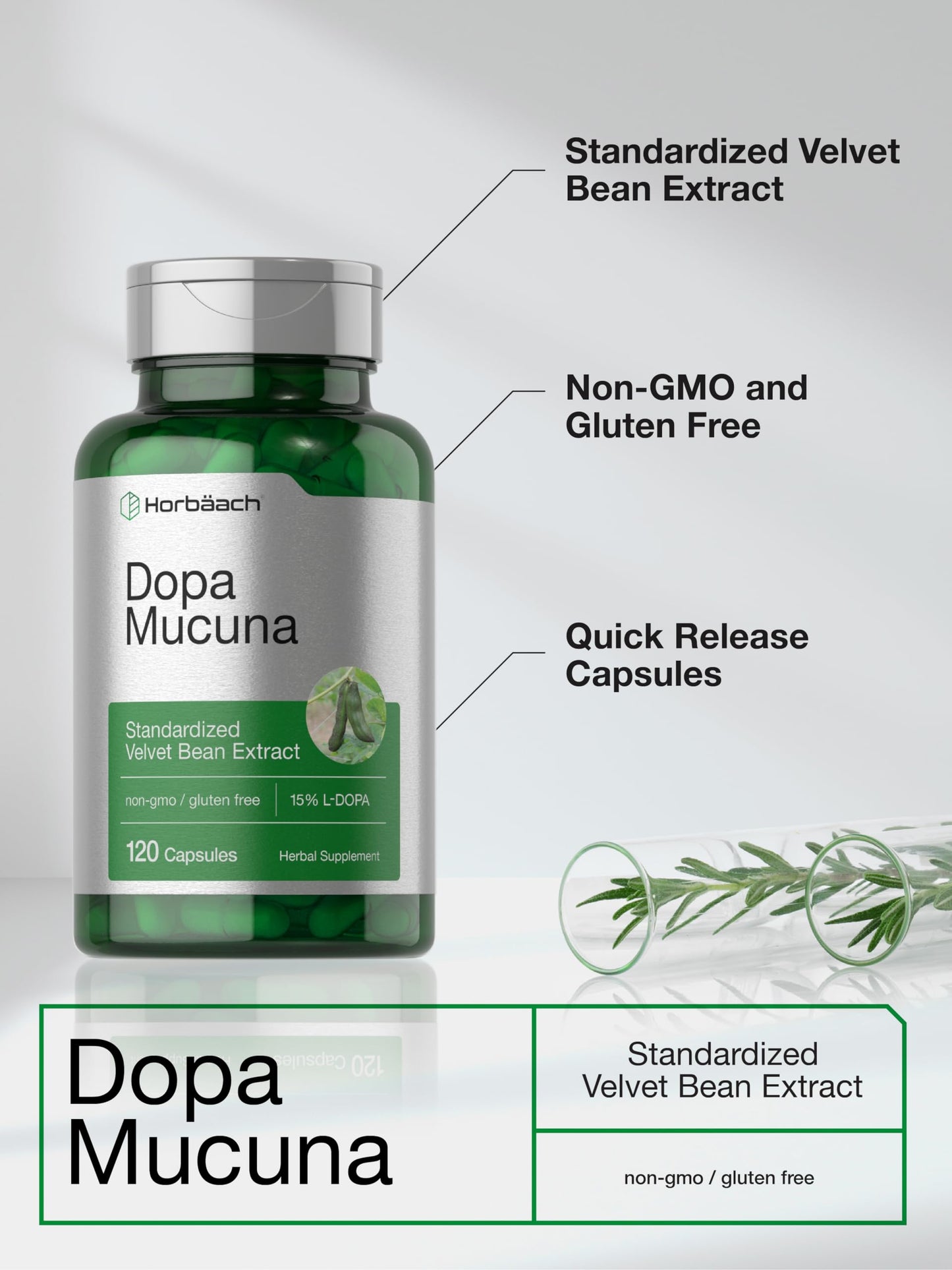 Horbäach Dopa Mucuna Supplement Capsules, 120 Count
