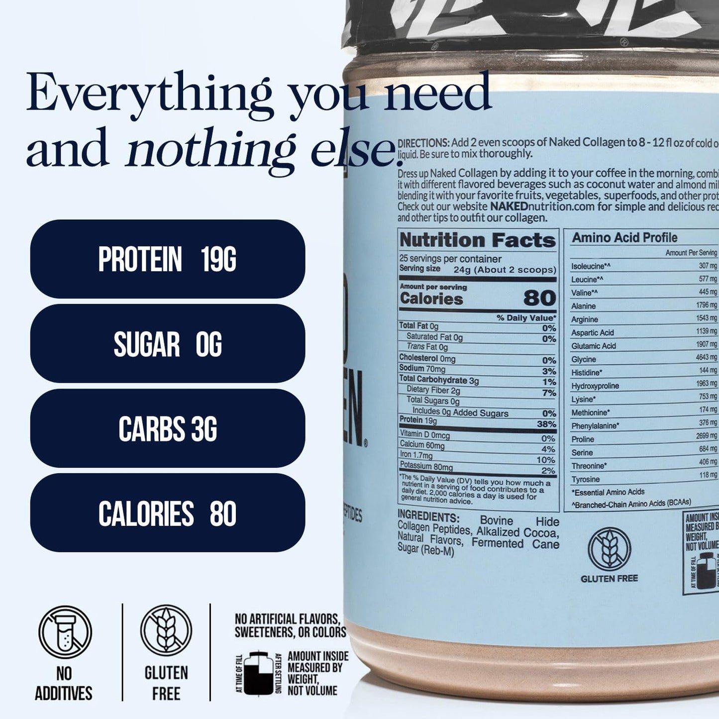 NAKED Chocolate Collagen Peptides Protein Powder, 20 oz