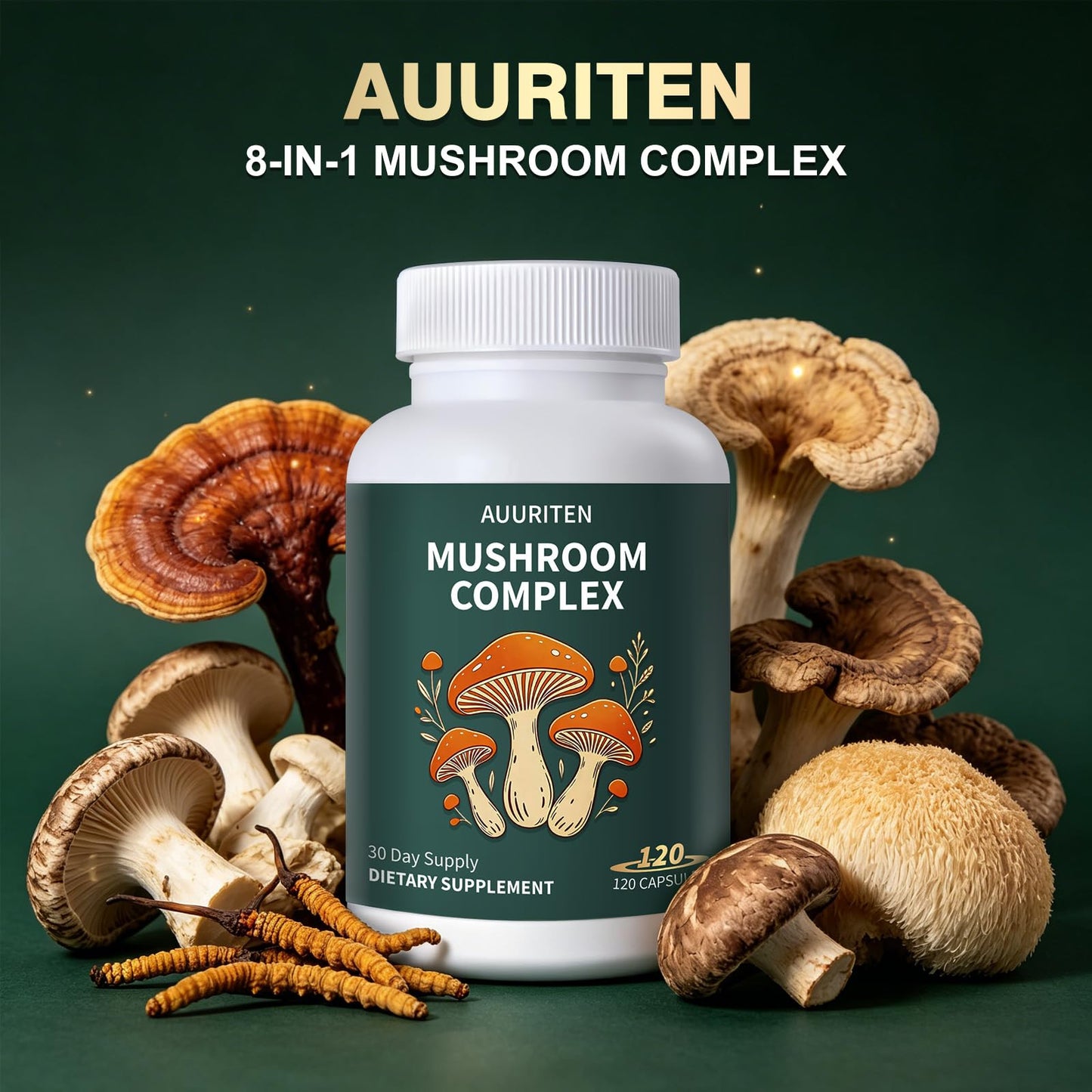 Generic AUURITEN Mushroom Supplement for Focus and Energy Support Capsules 120 Count