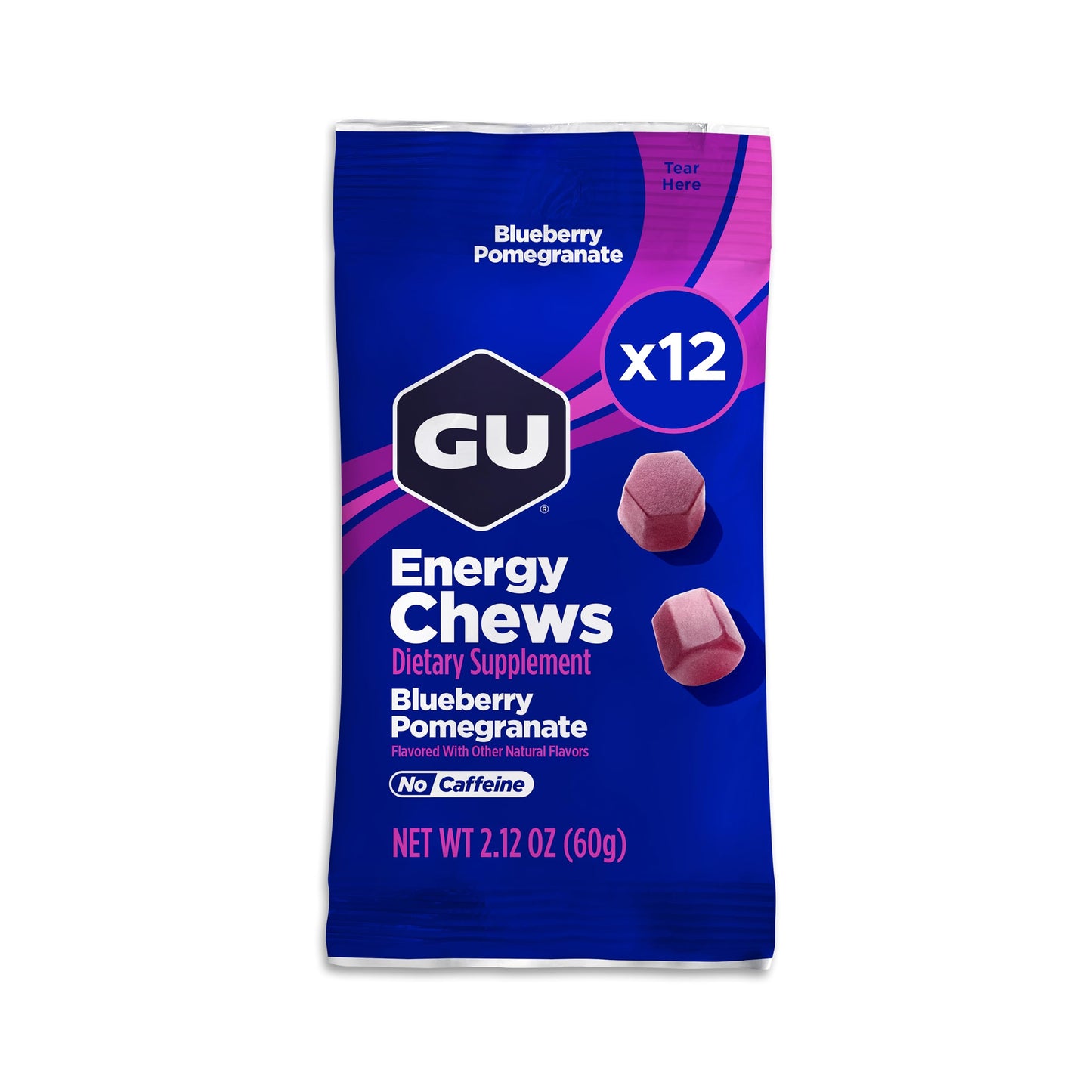 GU Energy Chews Gummy Blueberry Pomegranate, 12 Bags