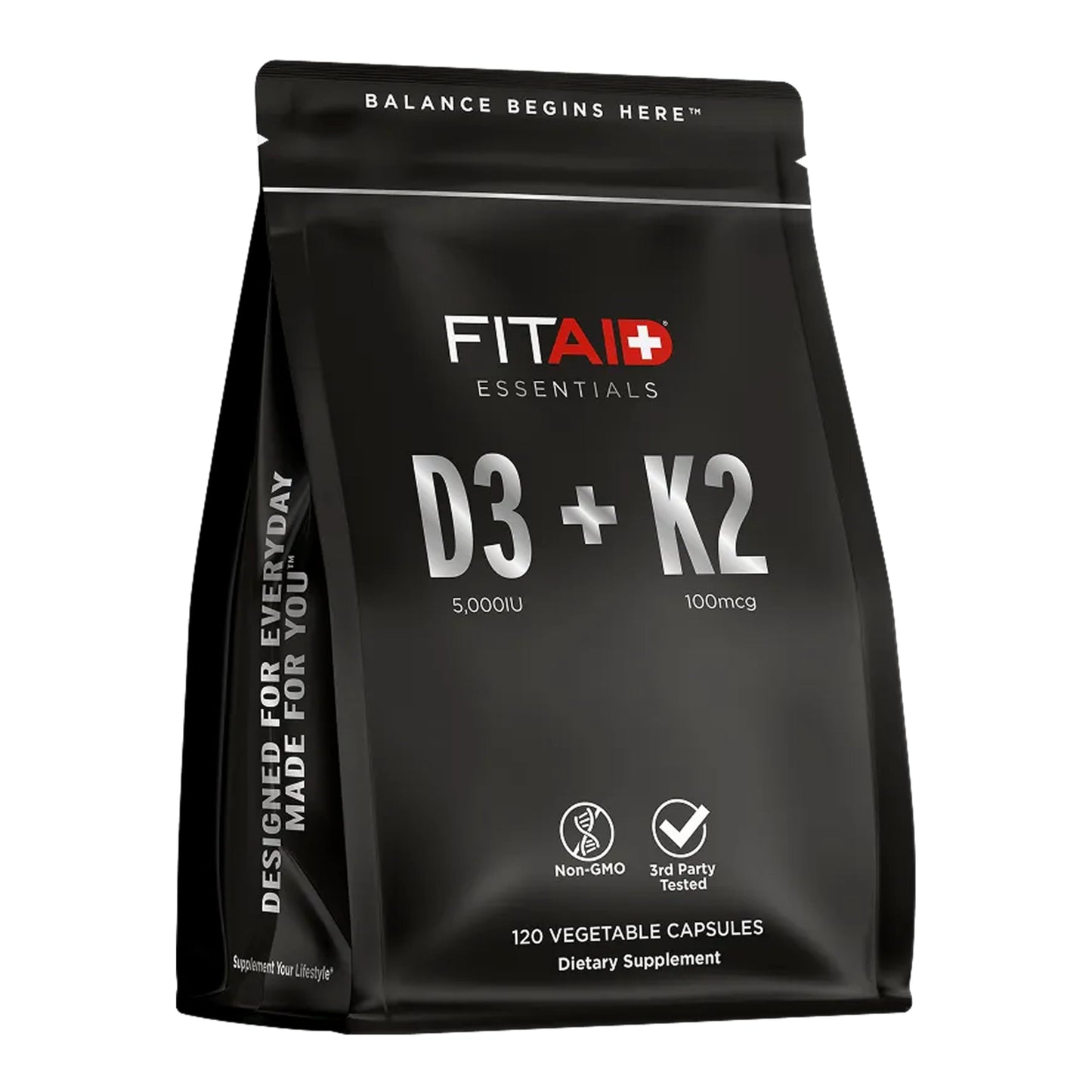 LIFEAID FITAID Essentials Vitamin D3 K2 5000 IU Support Capsules, 60 Count
