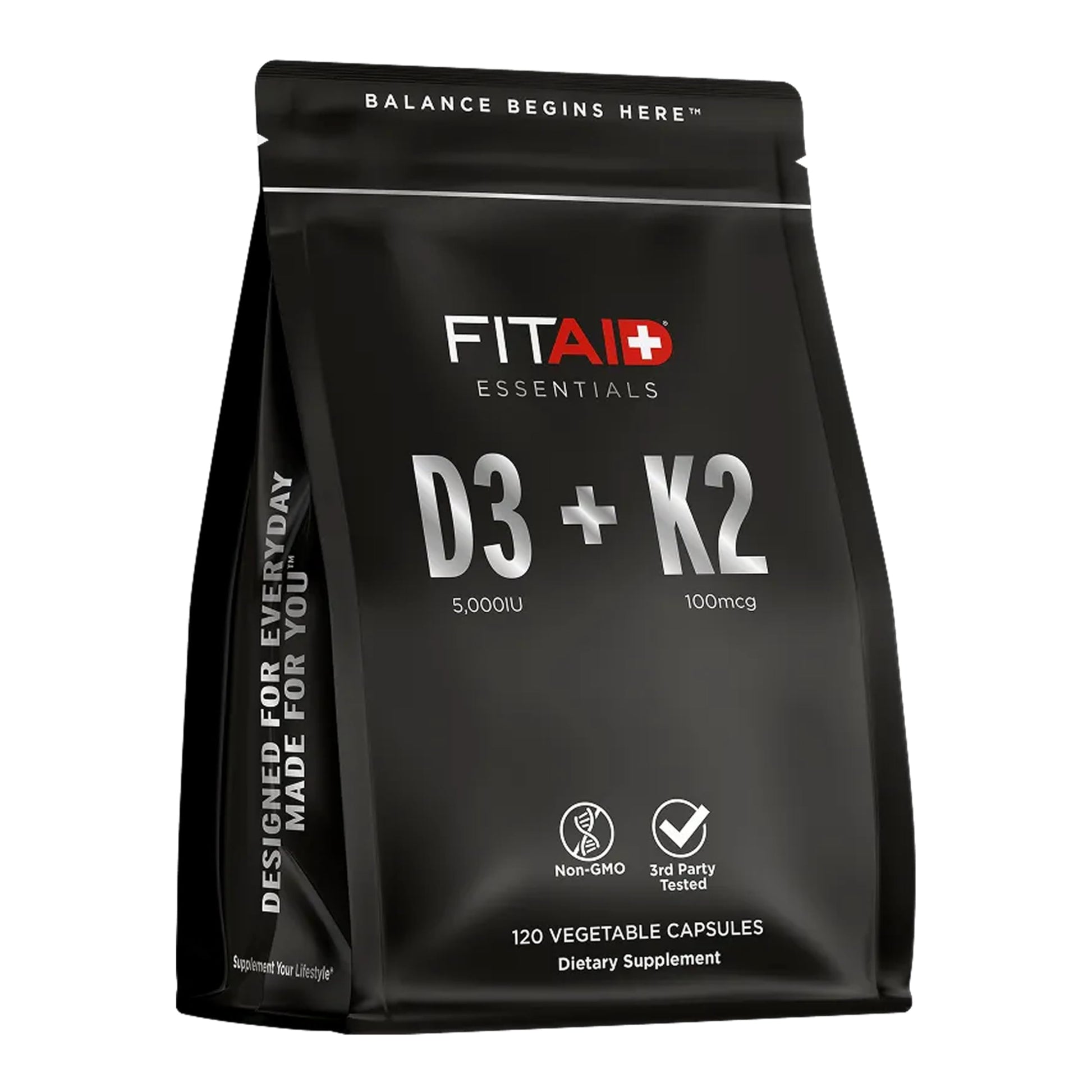 LIFEAID FITAID Essentials Vitamin D3 K2 5000 IU Support Capsules, 60 Count