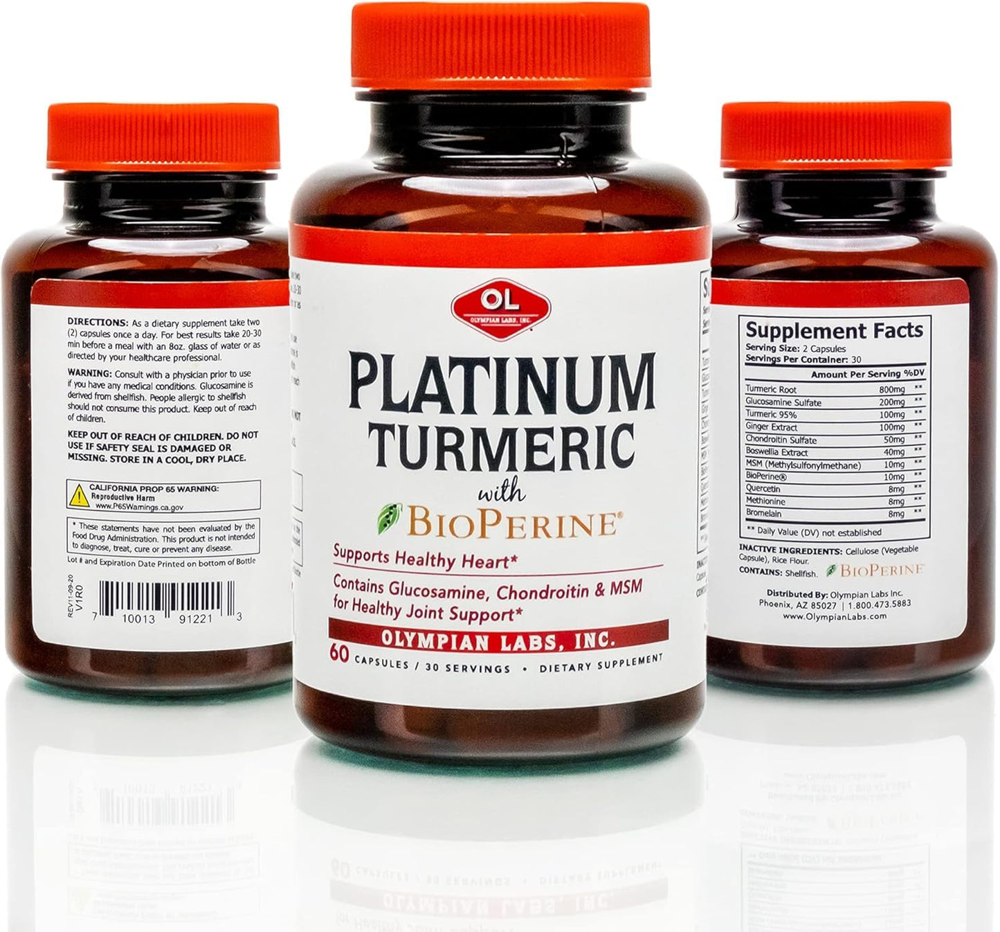 Olympian Labs Platinum Turmeric Formulated with Glucosamine, Chondroitin, MSM & BioPerine for Maximum Joint Health, 60 Capsules