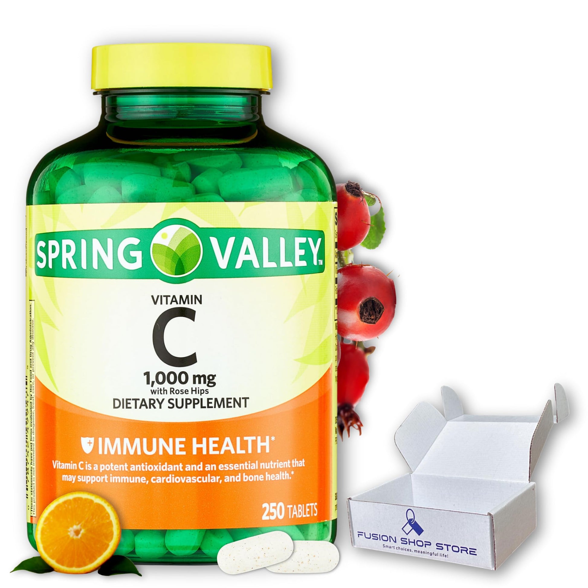 Fusion Shop Store Vitamin C 1000mg with Rose Hips, 250 Tablets