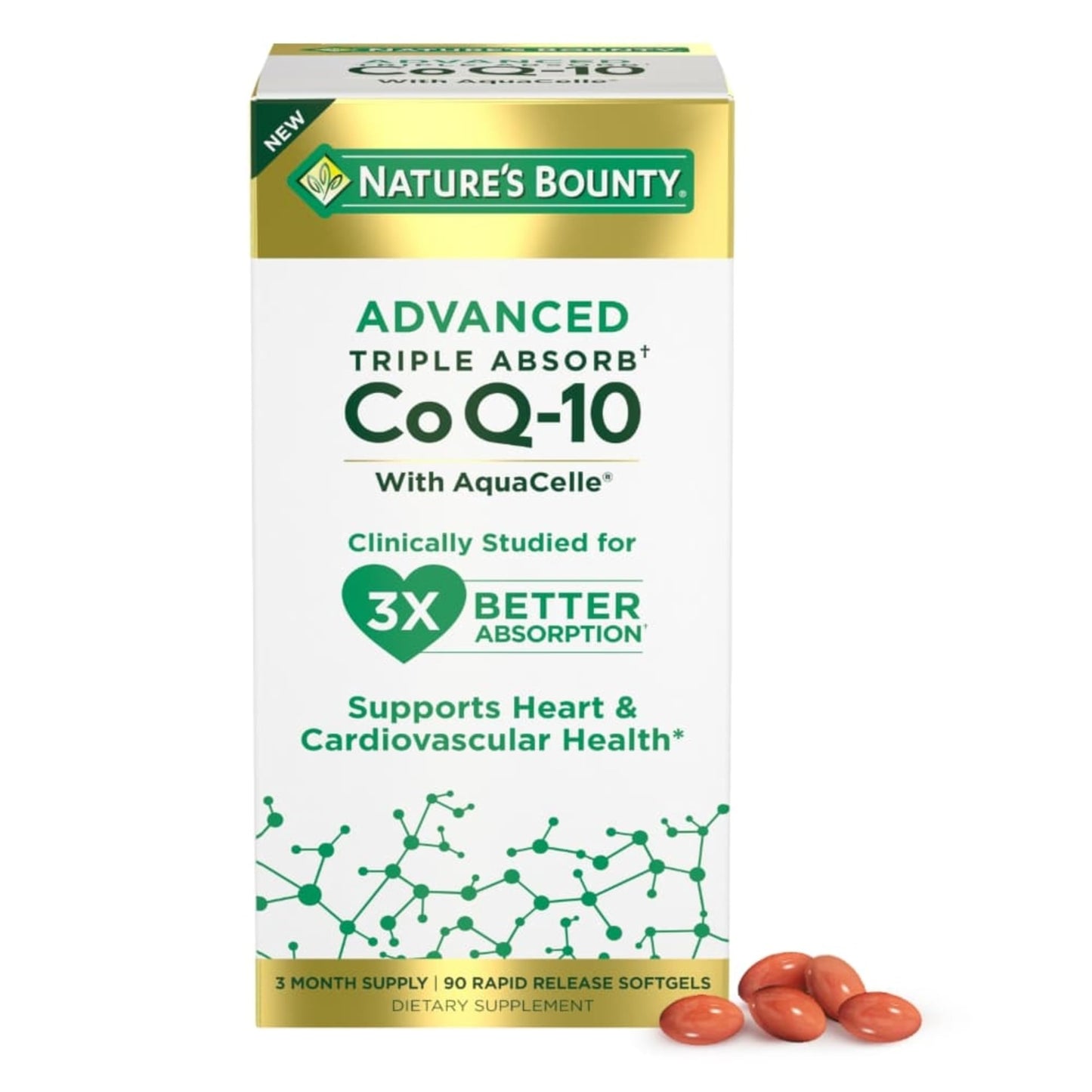 Nature's Bounty Co Q-10 Advanced Triple Absorb Softgels, 90 Count