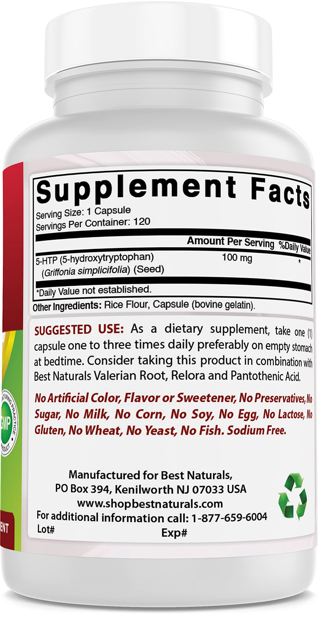 Best Naturals 5-HTP (5-hydroxytryptophan) 100 mg & L-Theanine 200 mg Capsule, Tablet 120 Count