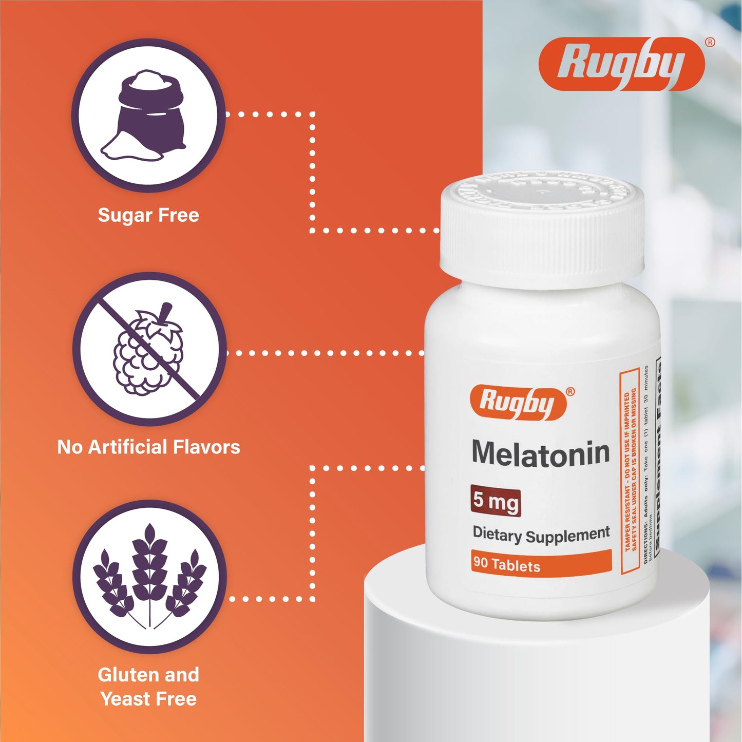 Rugby Laboratories Melatonin 5mg Tablets, 90 Count