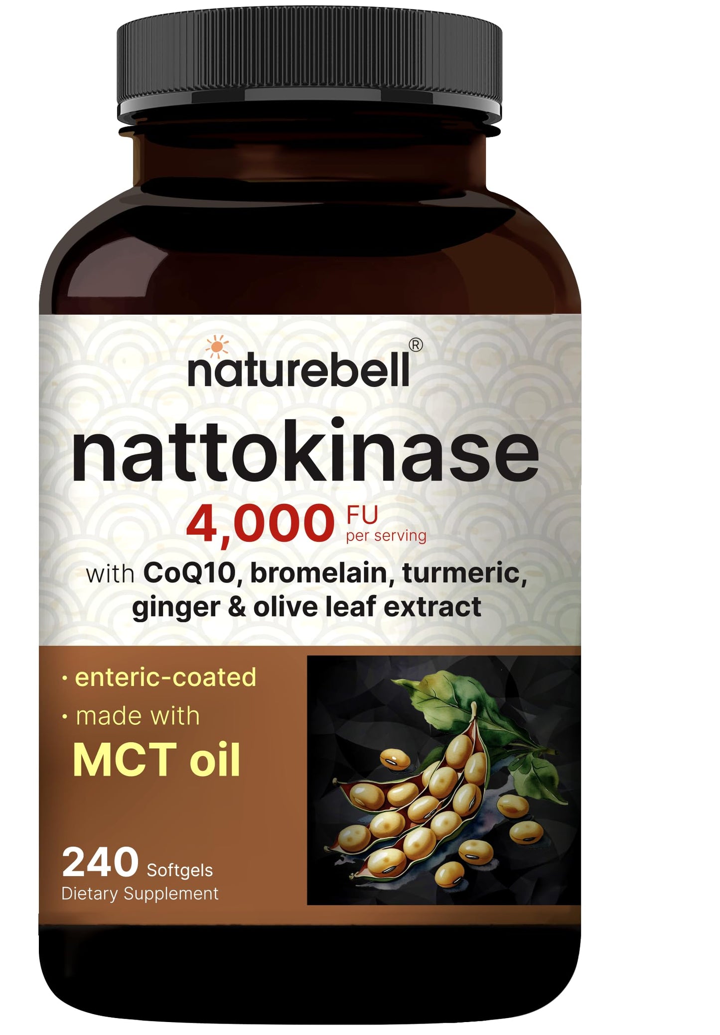 NatureBell Nattokinase 4,000 FU Per Serving Softgels, 240 Count
