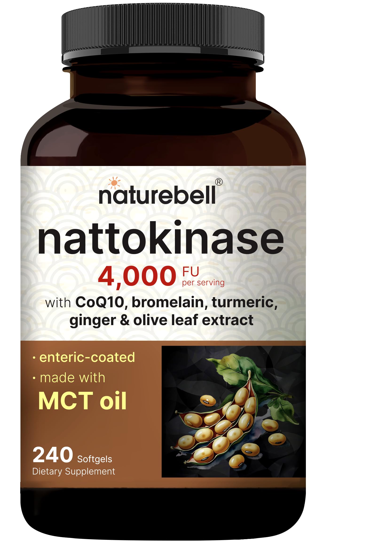 NatureBell Nattokinase 4,000 FU Per Serving Softgels, 240 Count