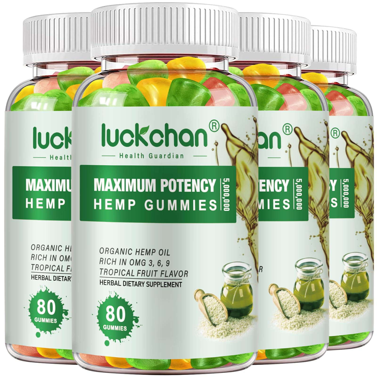 LUCKCHAN Hemp Gummies High Potency for Sleep, Pain, Anxiety, 320 Gummies