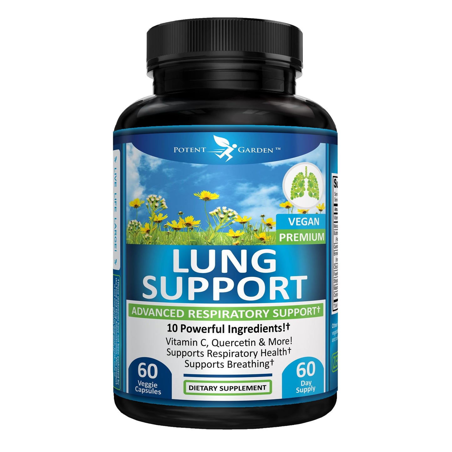 Potent Garden Lung Support Supplement with Vitamin C, Quercetin & Herbal Blend – Respiratory Wellness Formula for Breathing Support & Lung Health, 60 Capsules