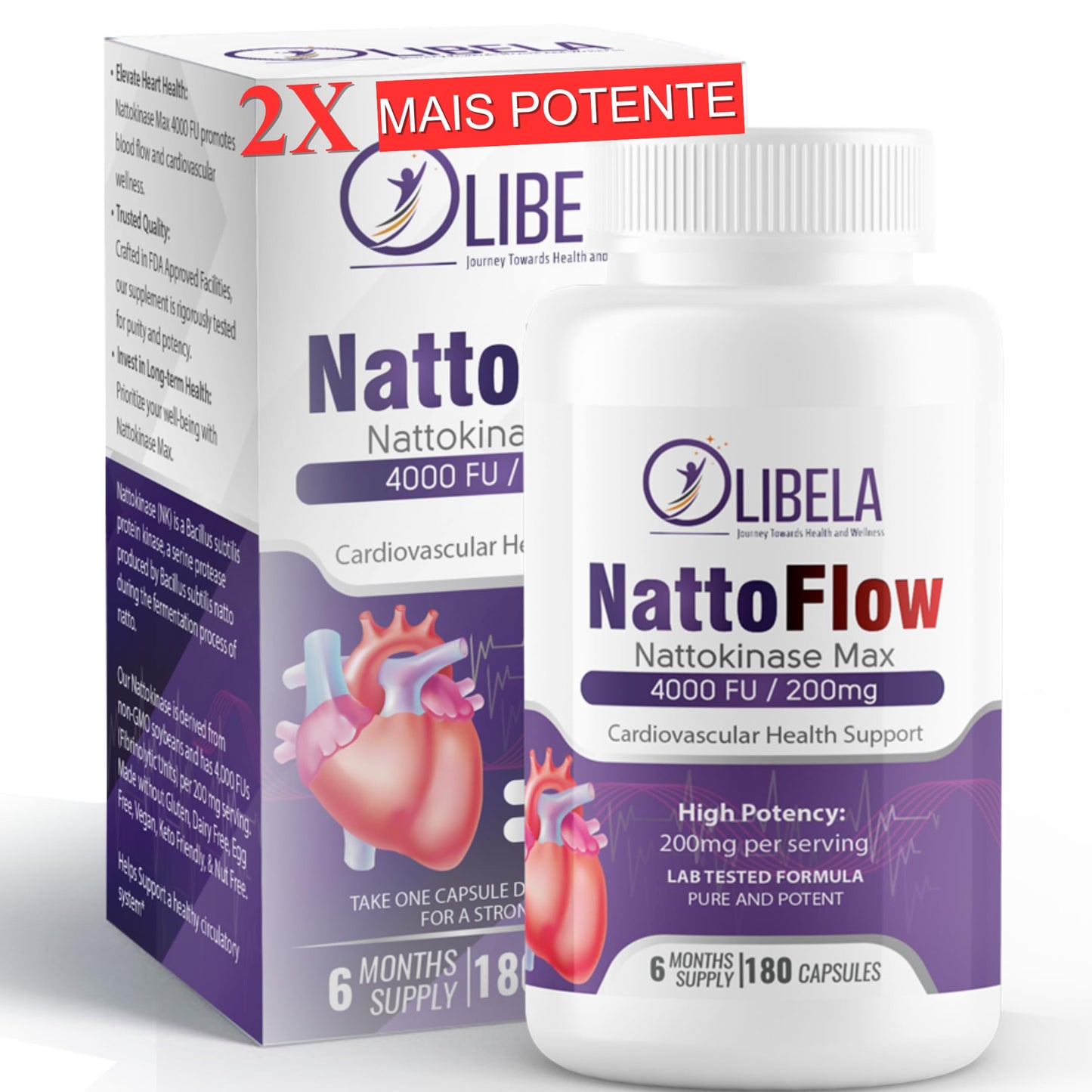 OLIBELA Nattokinase 4000 FU Capsules, 180 Capsules, Non-GMO, Vegan